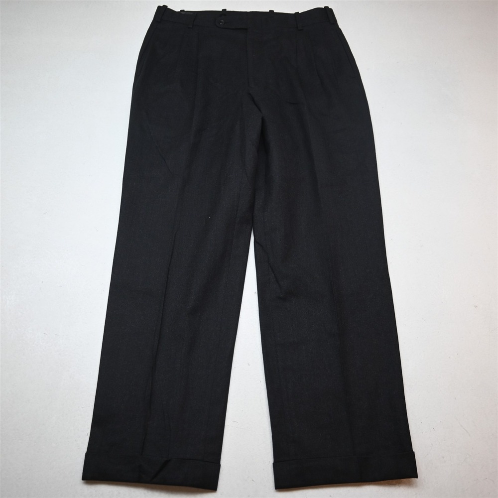 Vtg USA Tom James 33x30 Gray Wool Flannel Pleated Cuffed High Waist Baggy Pants